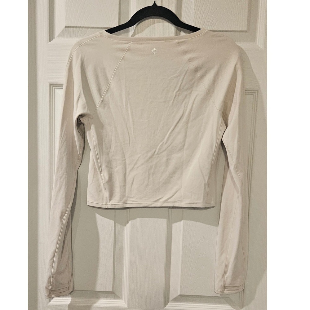 Athleta Transcend Crop Top Medium Bone Yoga Shirt Thumbholes UPF 40 Fall 2025 - Picture 7 of 8